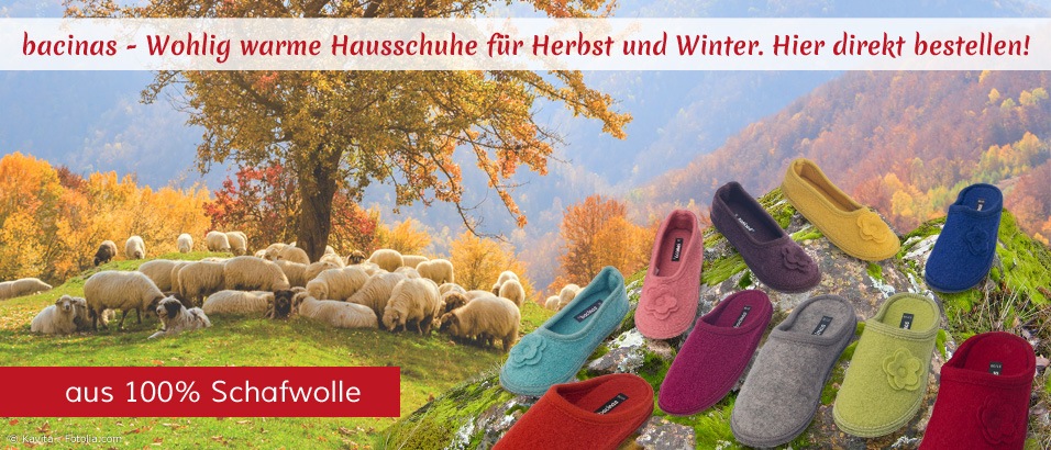 Bacinas Wollhausschuhe aus 100% Schafwolle - warm und weich, für angenehm warme Füße im Winter. Hier kaufen!