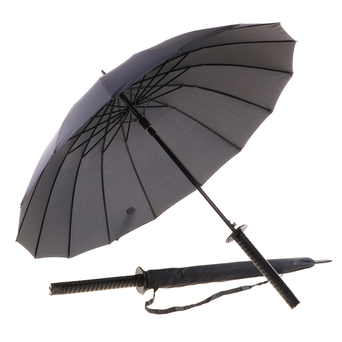 Schwert Griff Schirm mit Samurai Farbe: schwarz-UV Samurai Regenschirm