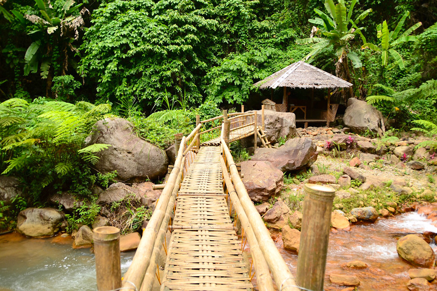 Bambus Brücke in asiatischem Garten
