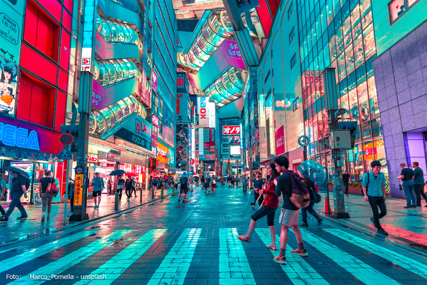 Eine Darstellung der Einkaufspassagen von Tokio in einem Computerspiel