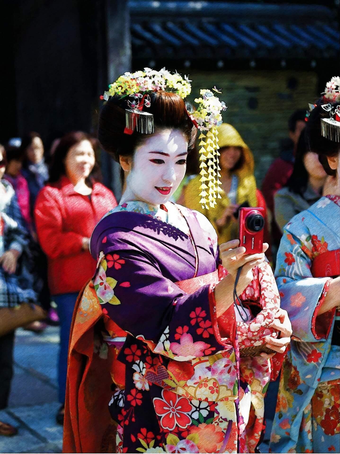 Geisha klassisch geschminkt im Kimono