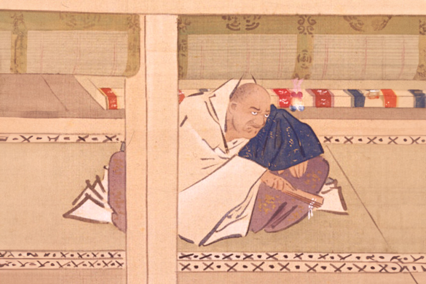 Buddhistischer Mönch am japanischen Kaiserhof der Nara-Zeit Historische Darstellung eines buddhistischen Mönchs am japanischen Kaiserhof als Hinweis auf den Einfluss der Tempel vor der Heian-Zeit