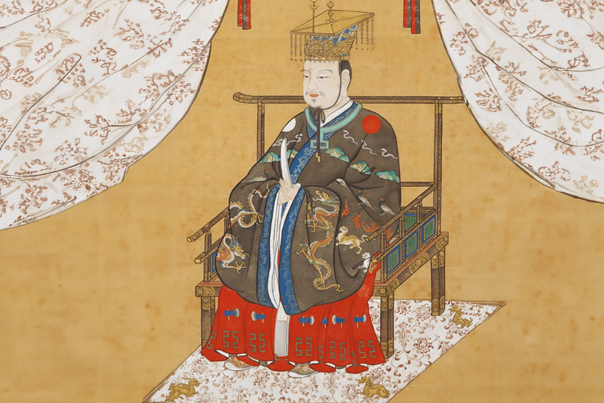 Kaiser Kanmu als Begründer der Heian-Zeit in Japan Historische Darstellung von Kaiser Kanmu, der 794 die neue Hauptstadt Heian-kyo gründete und die Heian-Zeit in Japan einleitete