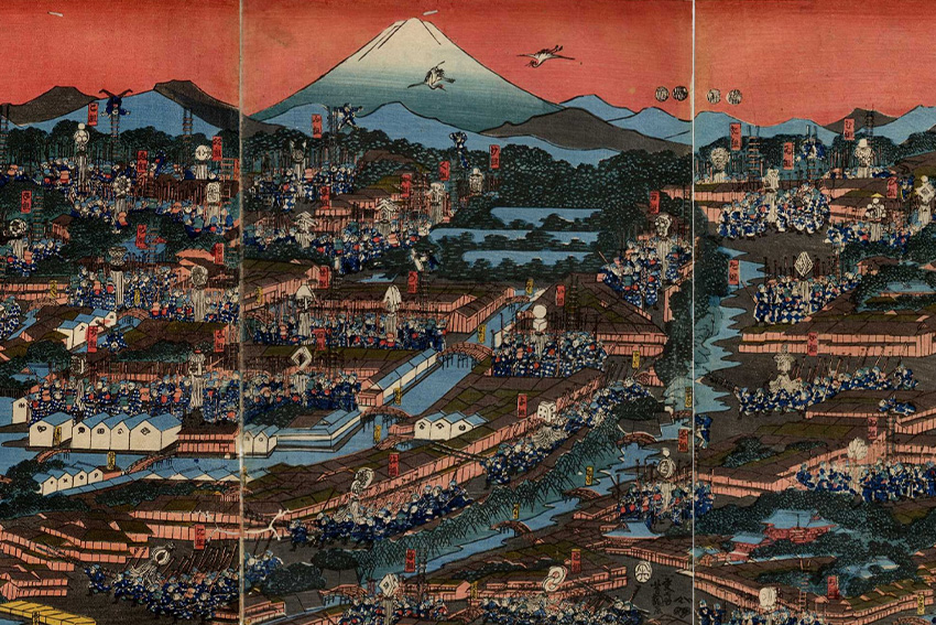 Bürgerliche Feuerwehreinheiten Edos mit Matoi-Standarten – Machi-bikeshi in der Edo-Zeit