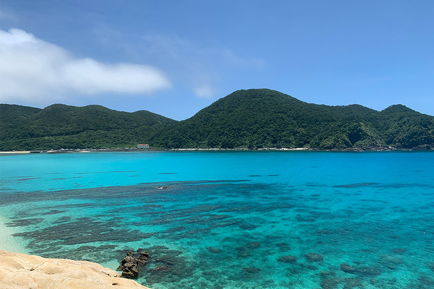 Taucher im Kerama Blue – klare Unterwasserwelt mit Korallen im Kerama-Shōtō Nationalpark