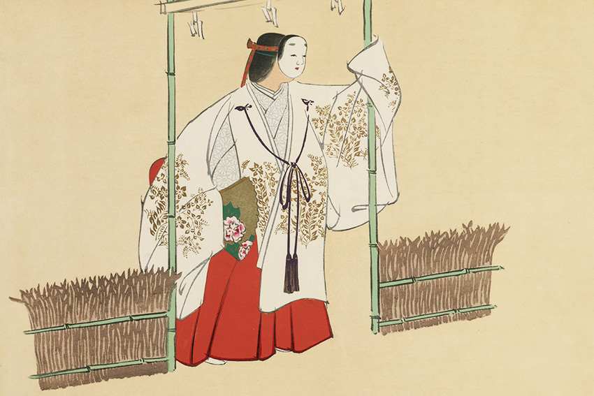 Honne und Tatemae – Symbol für innere Wahrheit und äußere Fassade in Japan Japanische Frau mit traditioneller Maske – Sinnbild für Honne und Tatemae, die Balance zwischen innerem Gefühl und äußerer Form