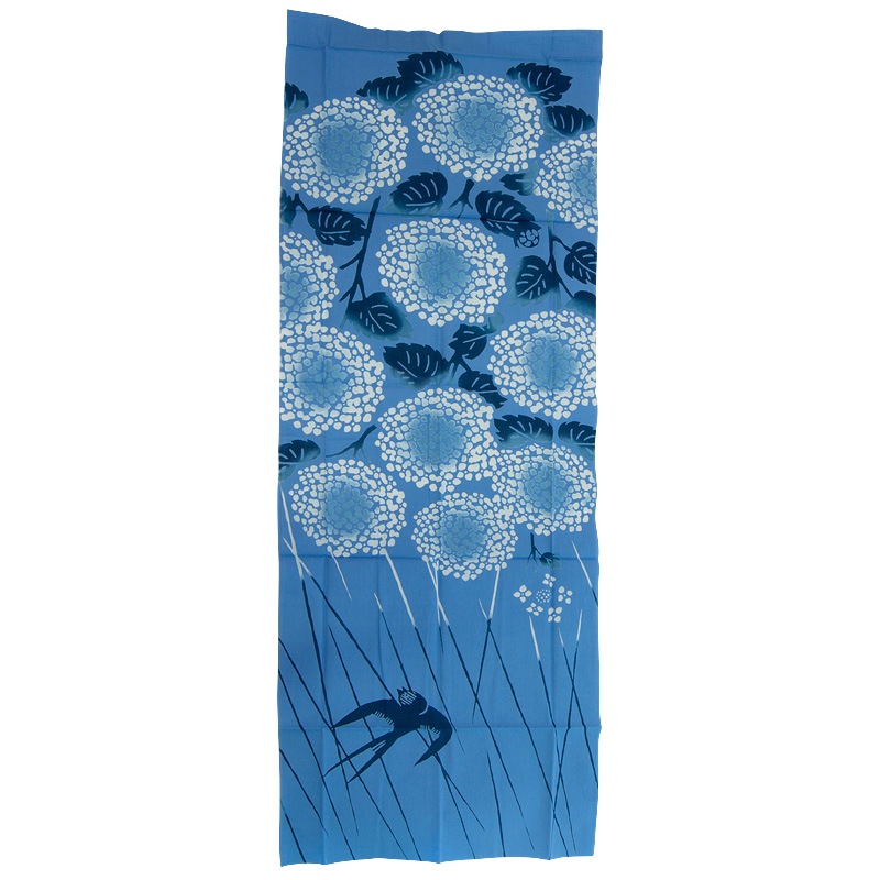 japanisches Handtuch traditioneller Art Tenugui "Asa no Ha" blau ungesäumt 