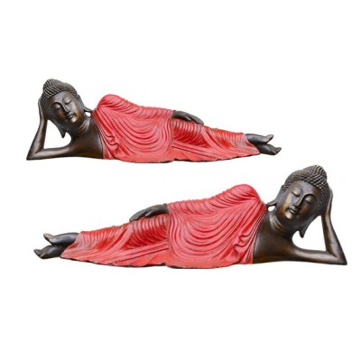 2-er Set Ruhende Buddhas aus Polyresin rot/bronze