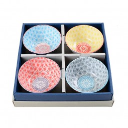 Set of 4 Rice Bowls Asanoha Seigaiha