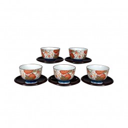 5 Teeschalen mit Untertassen, Nishiki Heian