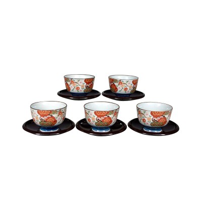 5 Teeschalen mit Untertassen, Nishiki Heian