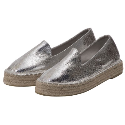 Espadrilles Metallic mit Plateausohle Canvas Damen Sommerlatschen