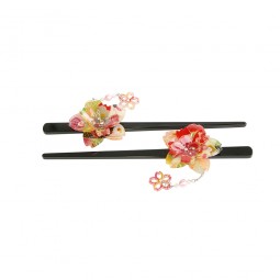 Kanzashi mit Kettchen - Sakura Rot