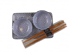 Sushiset Japan Blau Rokkaku mit einer großen Platte