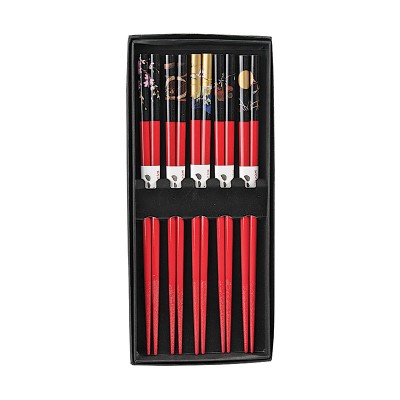 Chopstick Set Red Japanese Motifs