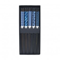 Chopstick Set Black Blue-White Pattern