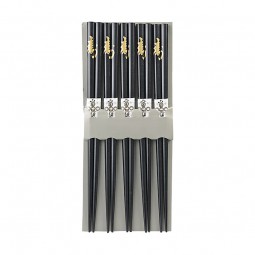 Essstäbchen-Set schwarz 'Kanji Kotobuki'