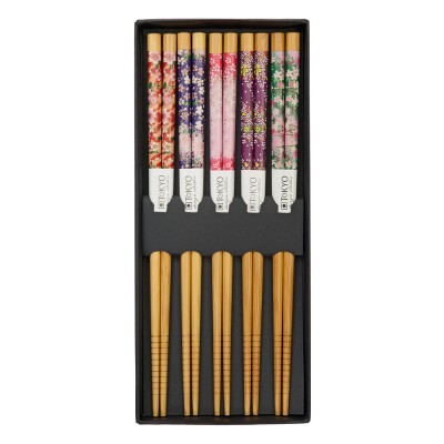 Chopstick Set Natural Grooved Floral Design