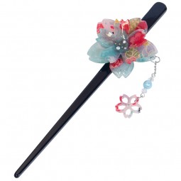 Kanzashi - Sakura mit Kettchen blau