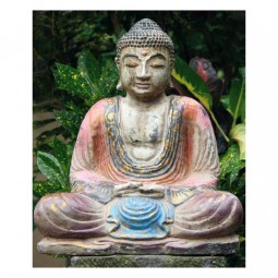 Sitzender Buddha - bemalter Steinguss Antik-Finish