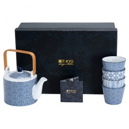 Teekanne mit Teebechern Japan Blau