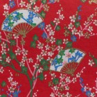 Washi Sheet Fan And Flowering Branches, Red